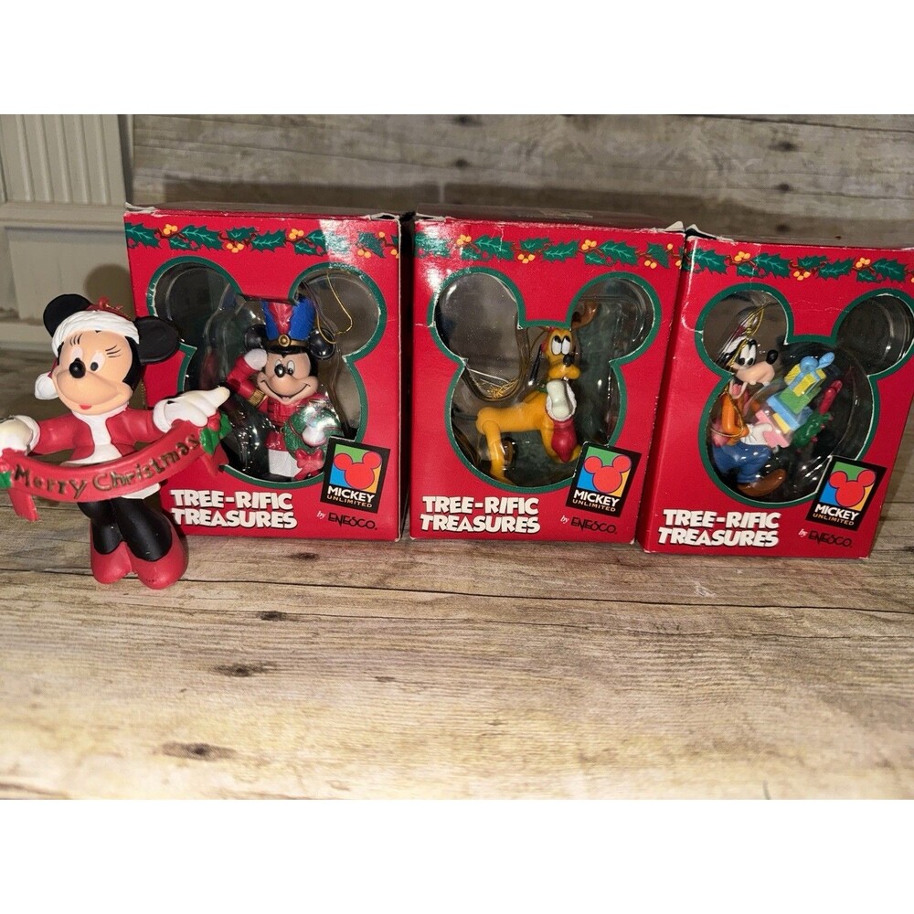 Vintage Collectible Set Of 4 Mickey Mouse Christmas Decorations, Whole Crew!